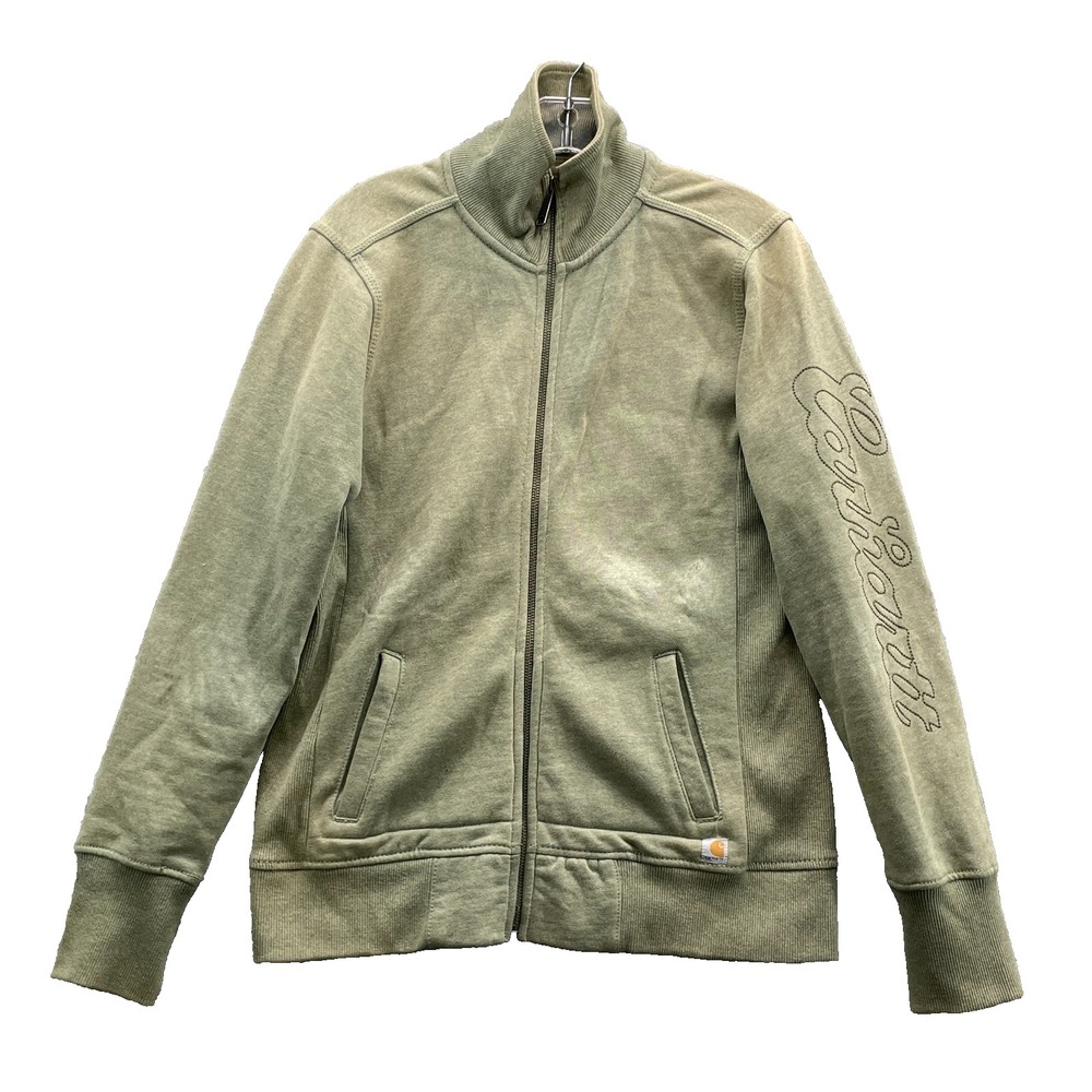 Carhartt Zip Up Sweater Women's Small Green Sun Faded Boho Gorpcore Workwear Y2k